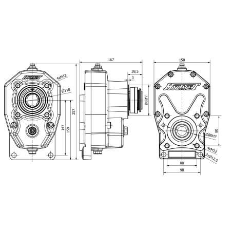 pto gearbox for piston pumps female shaft quick fitting ratio 120 35kw Kertojavaihde 1:2 pikalukituksella/65cc Mäntäpumpulla APA063SF111 540r/min 70L/min - Image 3