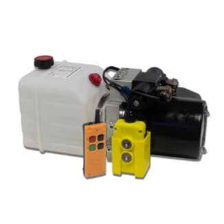 Kippi koneikko nosto/lasku 1-toiminen 12VDC, 1,6 kW, pumppu on 2,1 cm³. max 200 bar 4,5l säilö.+Langaton kaukosäädin