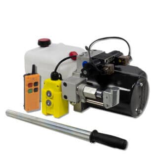 Kippi koneikko nosto/lasku 1-toiminen 12VDC, 1,6 kW, pumppu on 2,1 cm³. max 200 bar 4,5l säilö.+Langaton kaukosäädin ja Käsipumppu